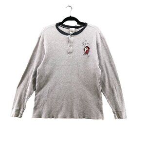 Vintage Disney Thermal Henley Shirt Mens S Gray Grumpy Embroidered Snow White